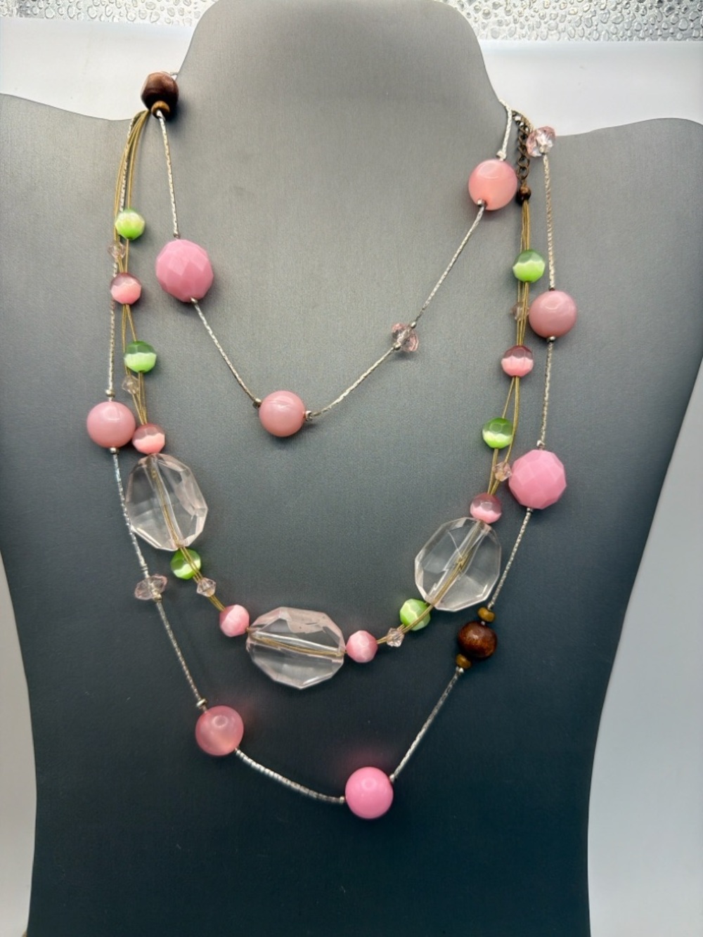 2/15 Beaded Layered Pink & Green Spring Bridal Necklaces